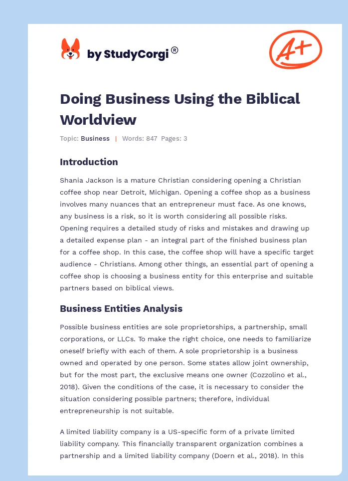 Doing Business Using the Biblical Worldview. Page 1
