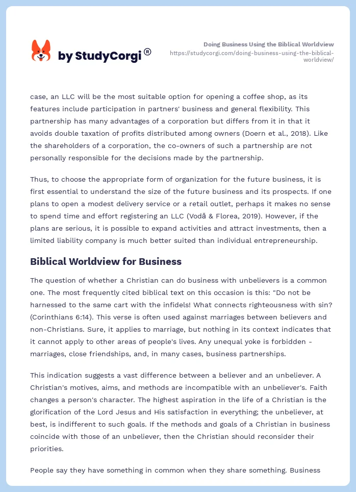 Doing Business Using the Biblical Worldview. Page 2