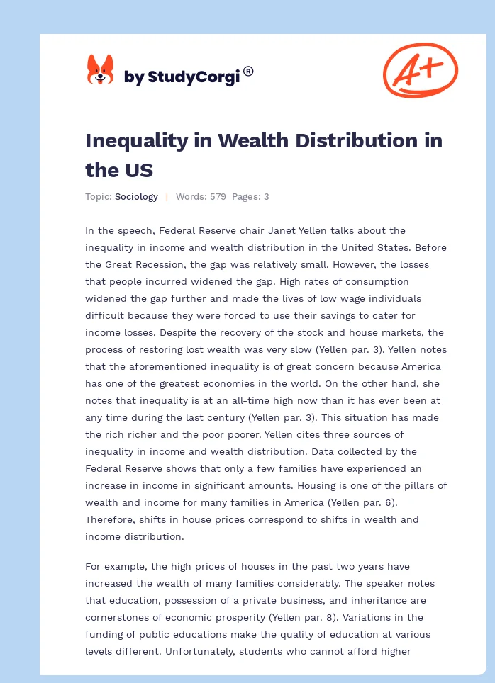 Inequality in Wealth Distribution in the US. Page 1