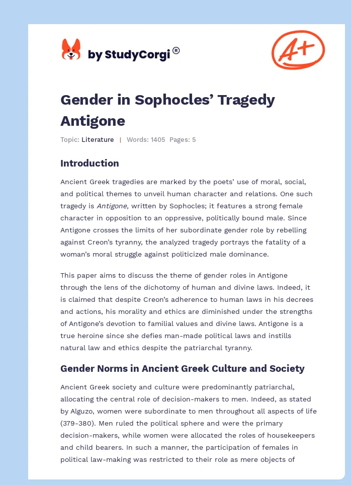 Gender in Sophocles’ Tragedy Antigone. Page 1