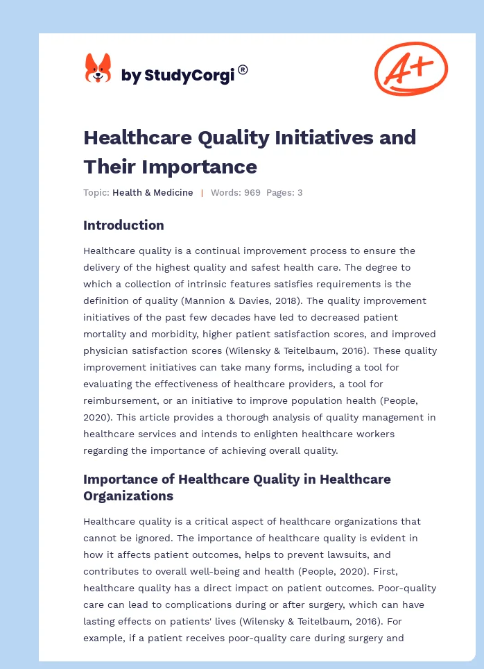 Healthcare Quality Initiatives and Their Importance. Page 1