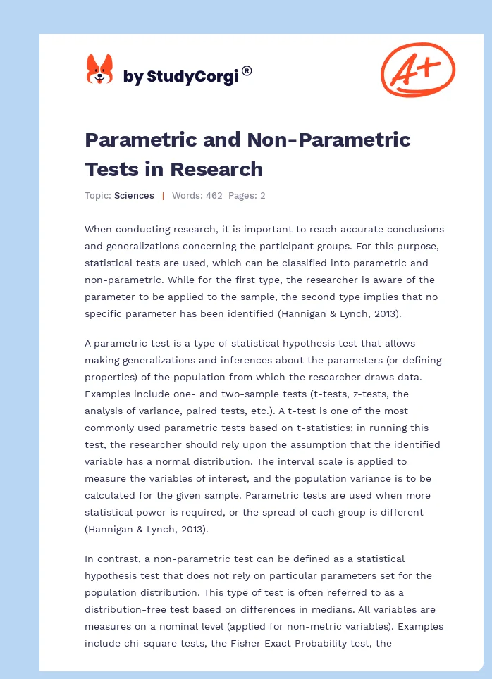 Parametric and Non-Parametric Tests in Research. Page 1