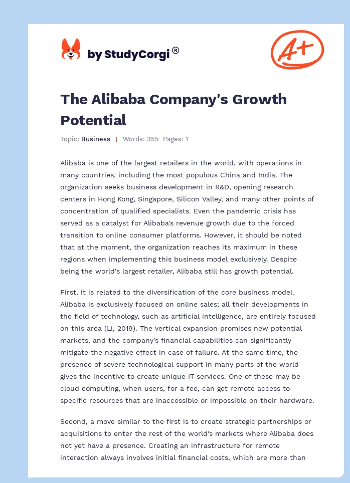 The Alibaba Company's Growth Potential. Page 1