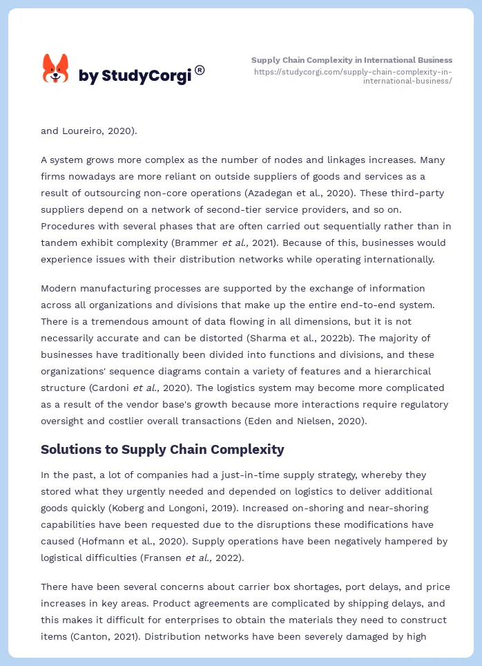 Supply Chain Complexity in International Business. Page 2