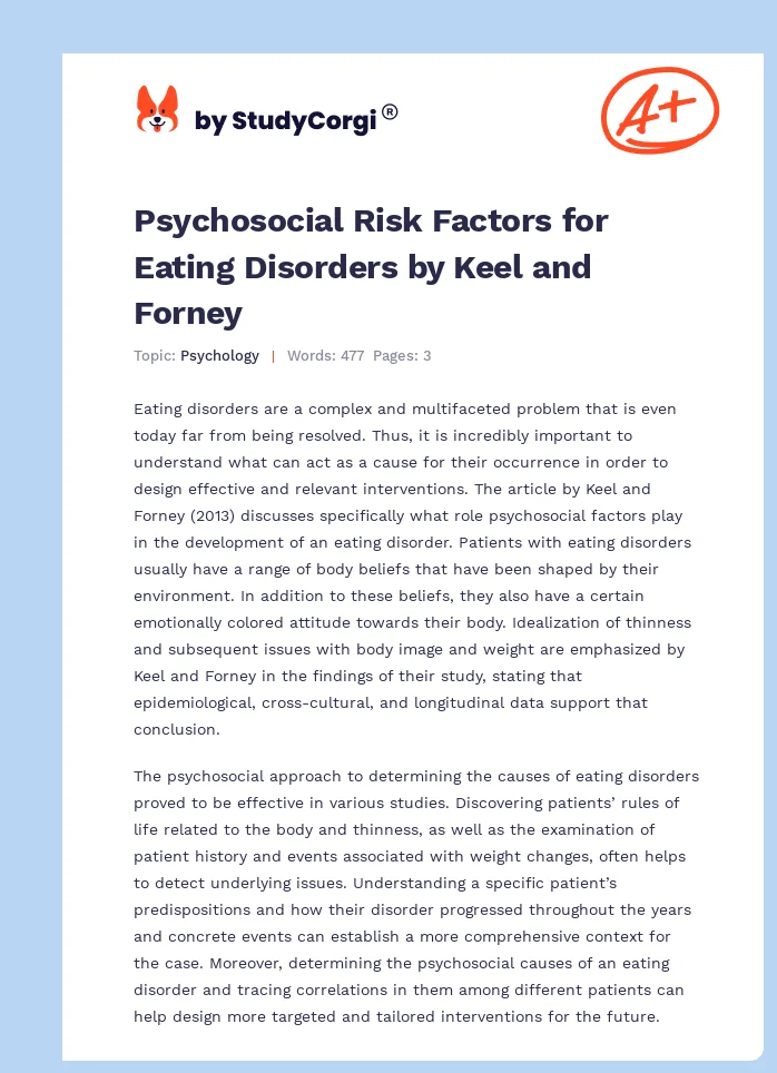 Psychosocial Risk Factors for Eating Disorders by Keel and Forney. Page 1