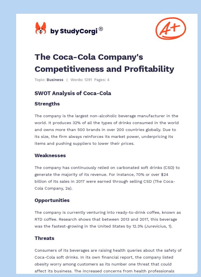 The Coca-Cola Company's Competitiveness and Profitability. Page 1