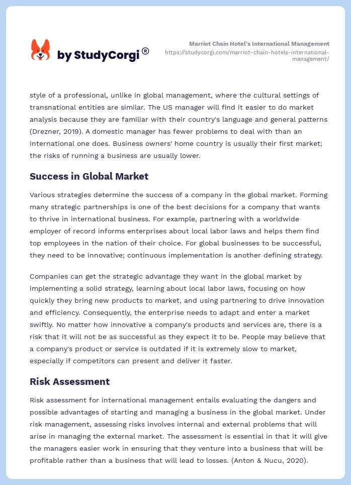 Marriot Chain Hotel's International Management. Page 2