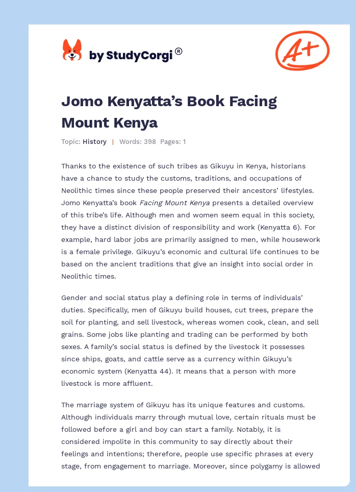 Jomo Kenyatta’s Book Facing Mount Kenya. Page 1
