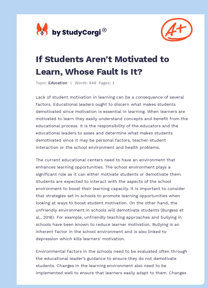 If Students Aren't Motivated to Learn, Whose Fault Is It?. Page 1