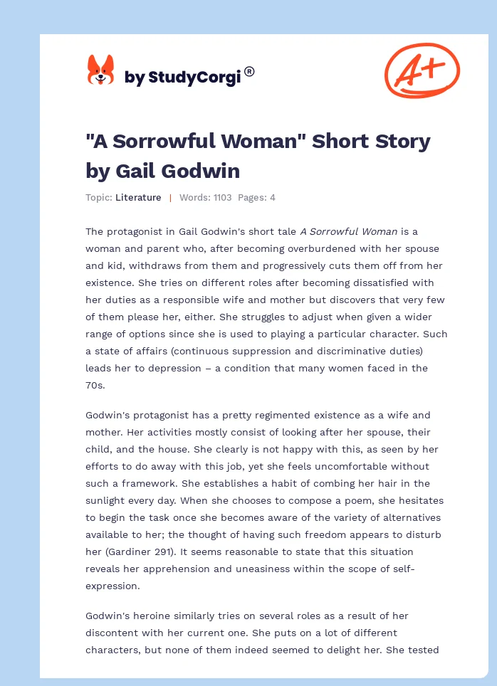 "A Sorrowful Woman" Short Story by Gail Godwin. Page 1