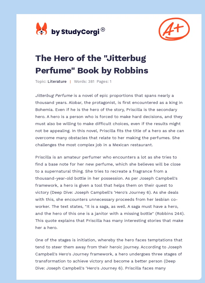 The Hero of the "Jitterbug Perfume" Book by Robbins. Page 1