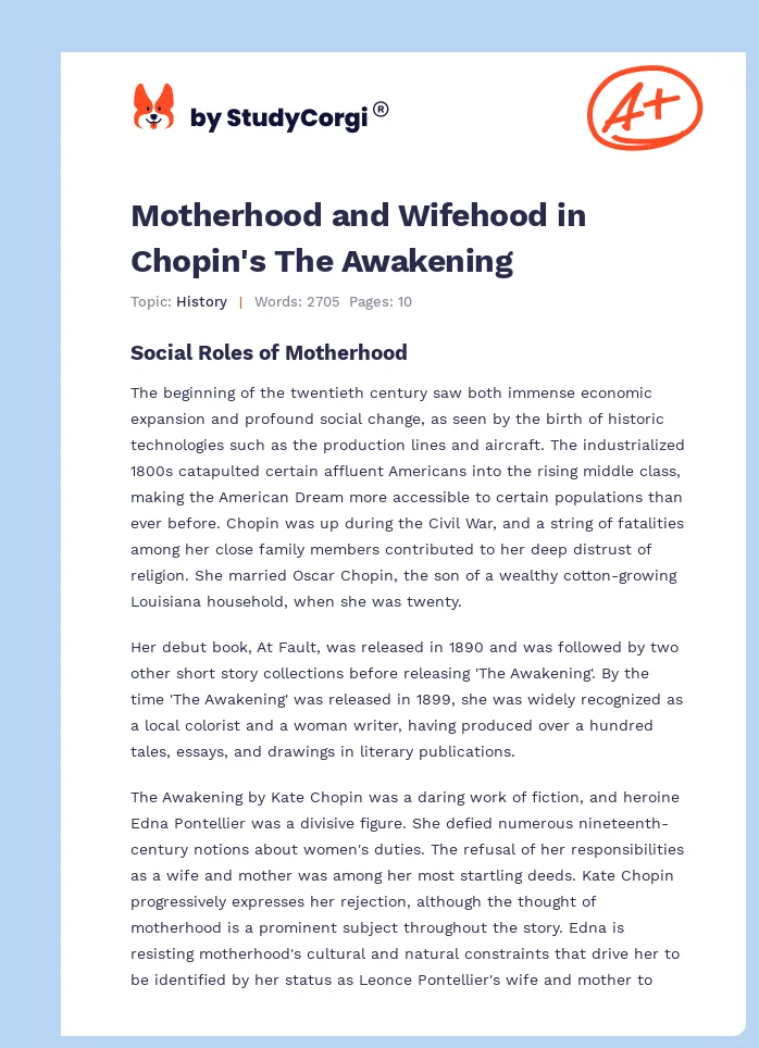 Motherhood and Wifehood in Chopin's The Awakening. Page 1