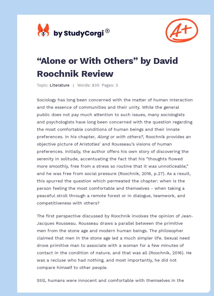 “Alone or With Others” by David Roochnik Review. Page 1