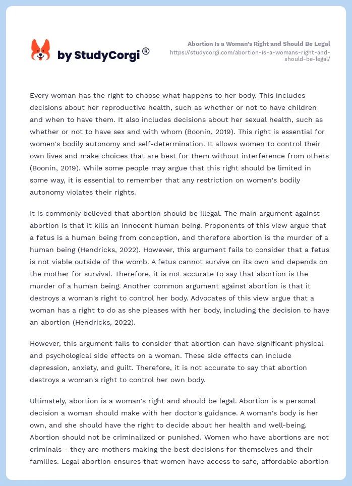 Abortion Is a Woman’s Right and Should Be Legal. Page 2