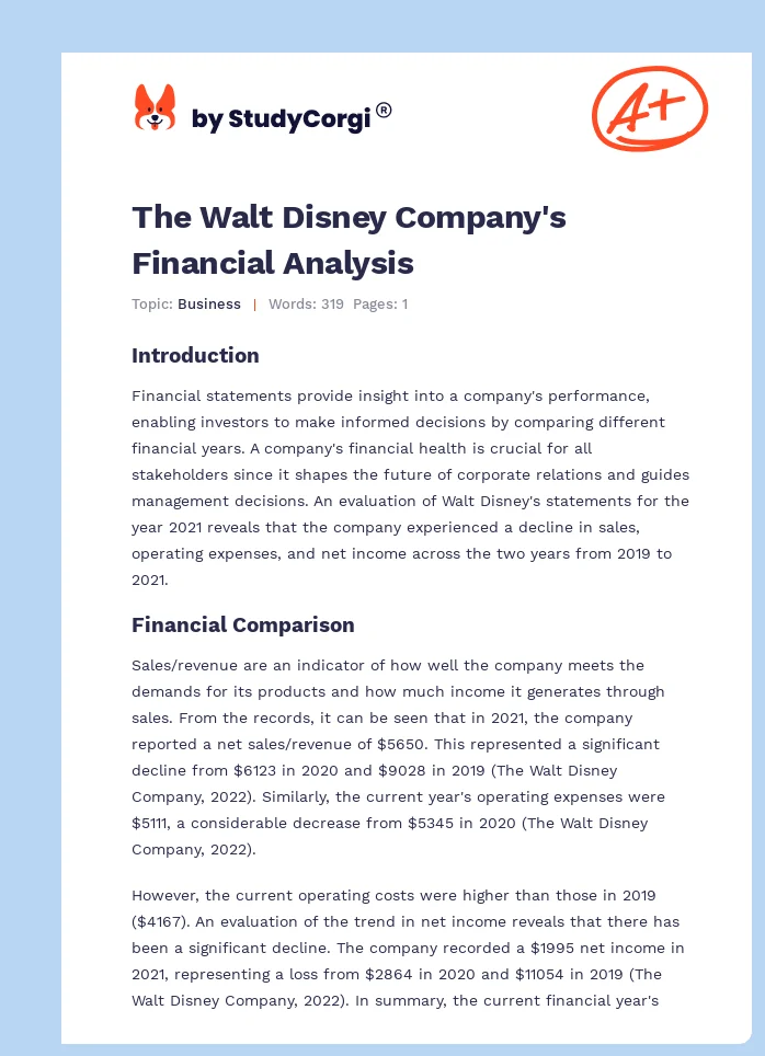 The Walt Disney Company's Financial Analysis. Page 1