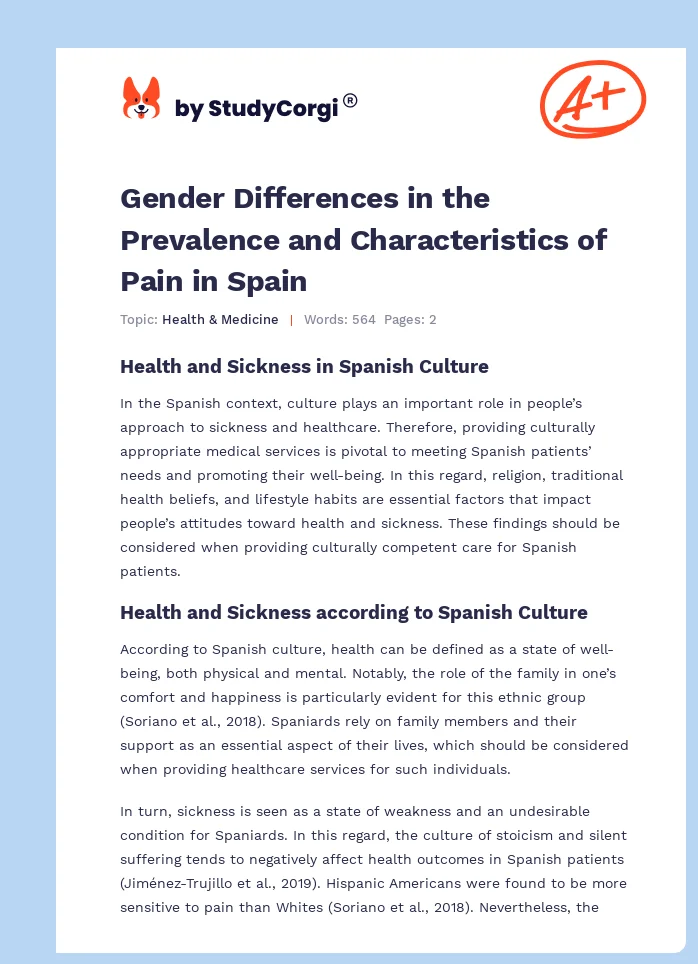 Gender Differences in the Prevalence and Characteristics of Pain in Spain. Page 1
