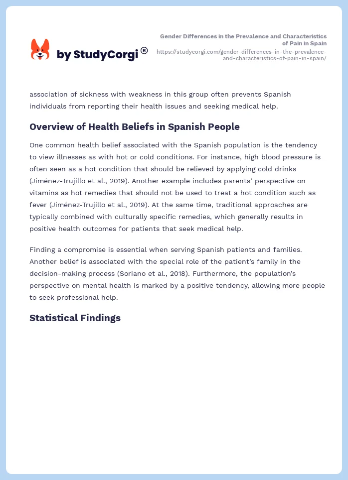 Gender Differences in the Prevalence and Characteristics of Pain in Spain. Page 2