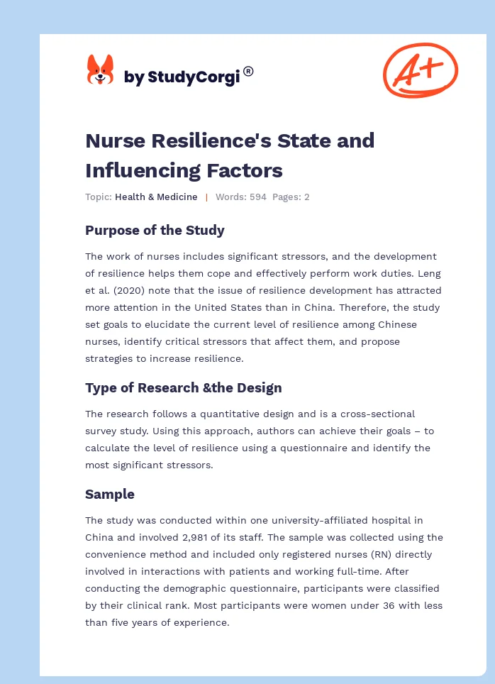 Nurse Resilience's State and Influencing Factors. Page 1