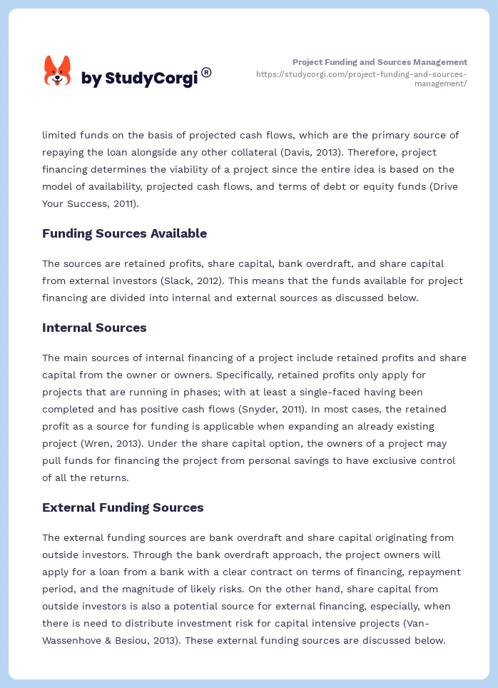 Project Funding and Sources Management. Page 2