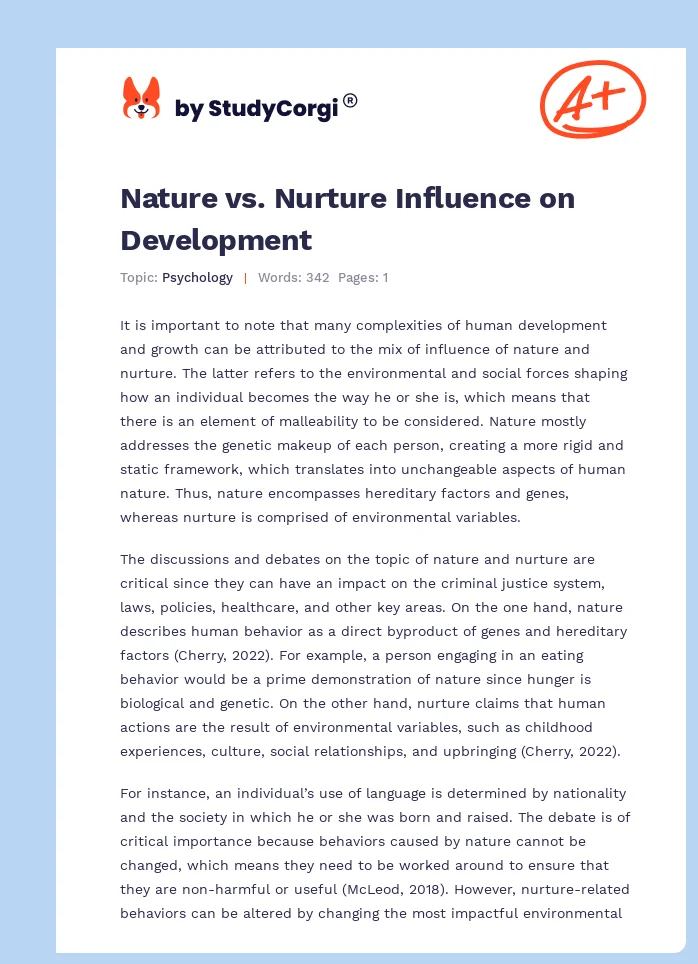 Nature vs. Nurture Influence on Development. Page 1
