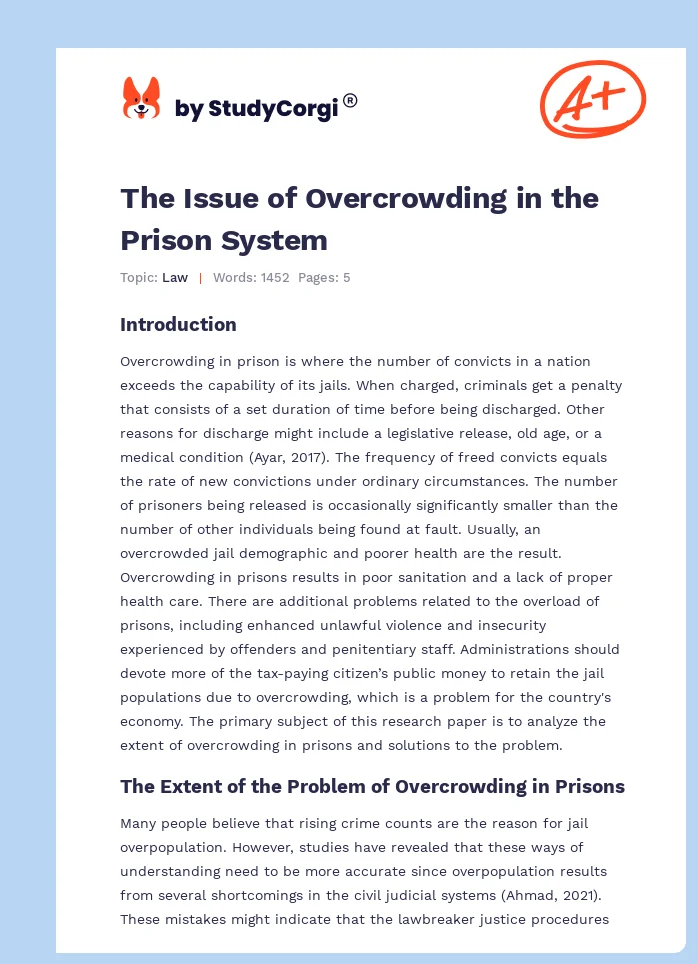 The Issue of Overcrowding in the Prison System. Page 1
