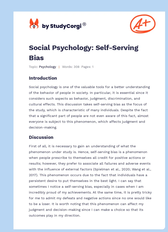 Social Psychology: Self-Serving Bias. Page 1