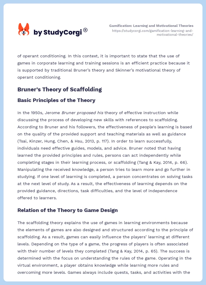 Gamification: Learning and Motivational Theories. Page 2