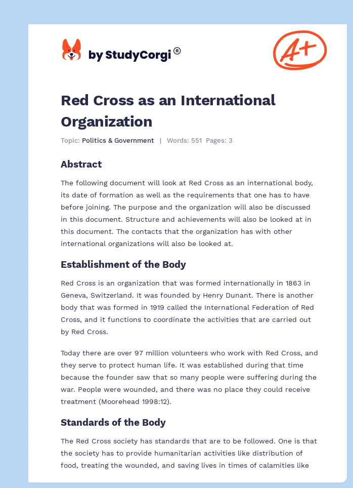 Red Cross as an International Organization. Page 1