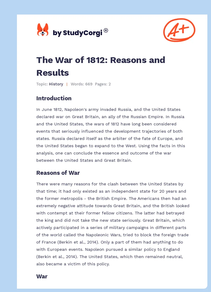 The War of 1812: Reasons and Results. Page 1