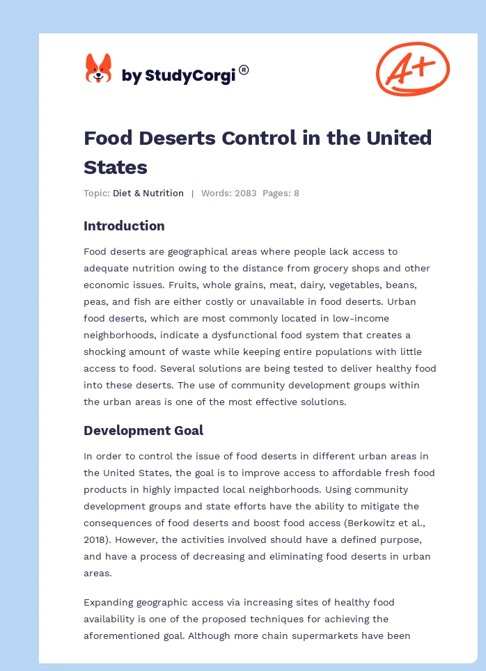 Food Deserts Control in the United States. Page 1