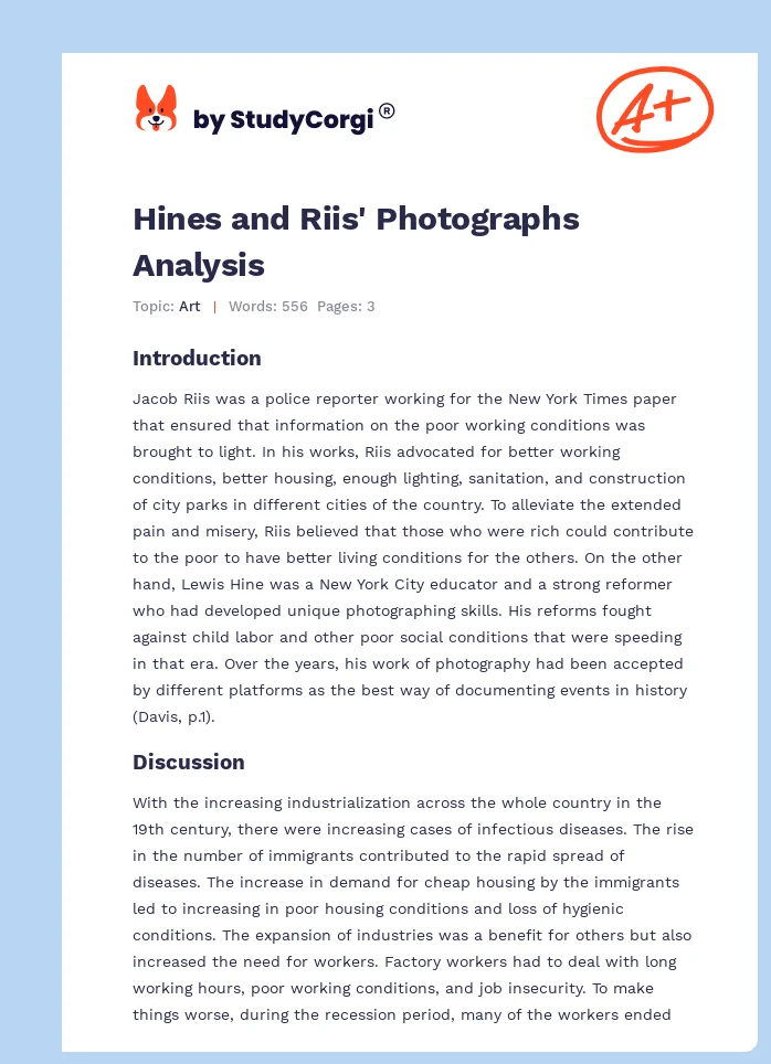 Hines and Riis' Photographs Analysis. Page 1
