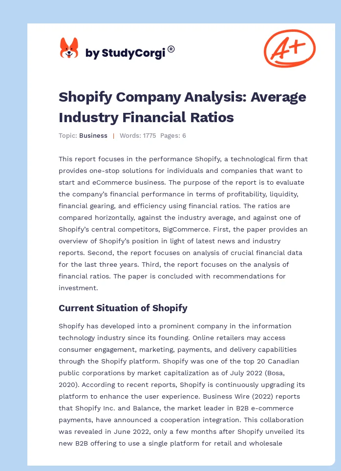 Shopify Company Analysis: Average Industry Financial Ratios. Page 1
