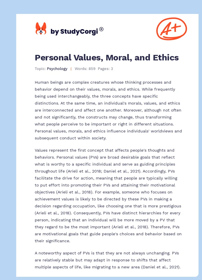 personal values and ethics essay
