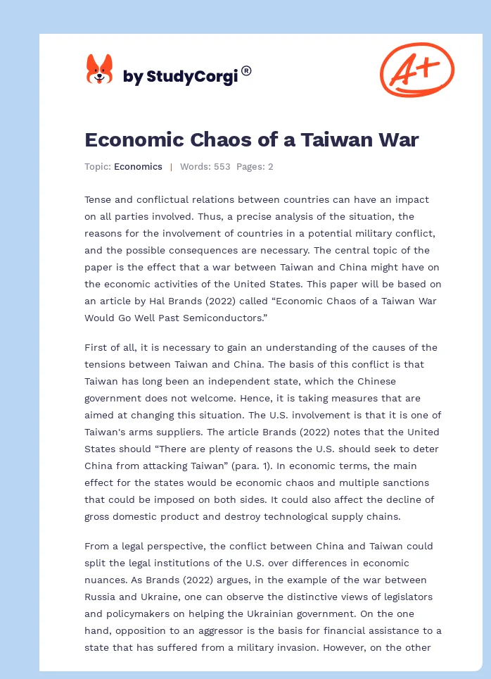 Economic Chaos of a Taiwan War. Page 1