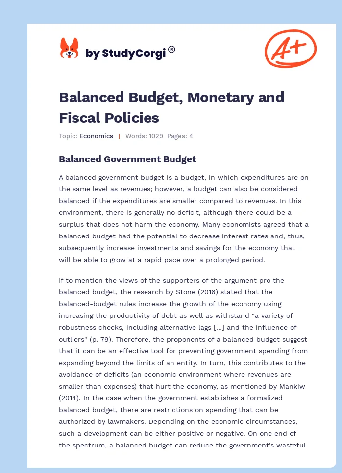 Balanced Budget, Monetary and Fiscal Policies. Page 1