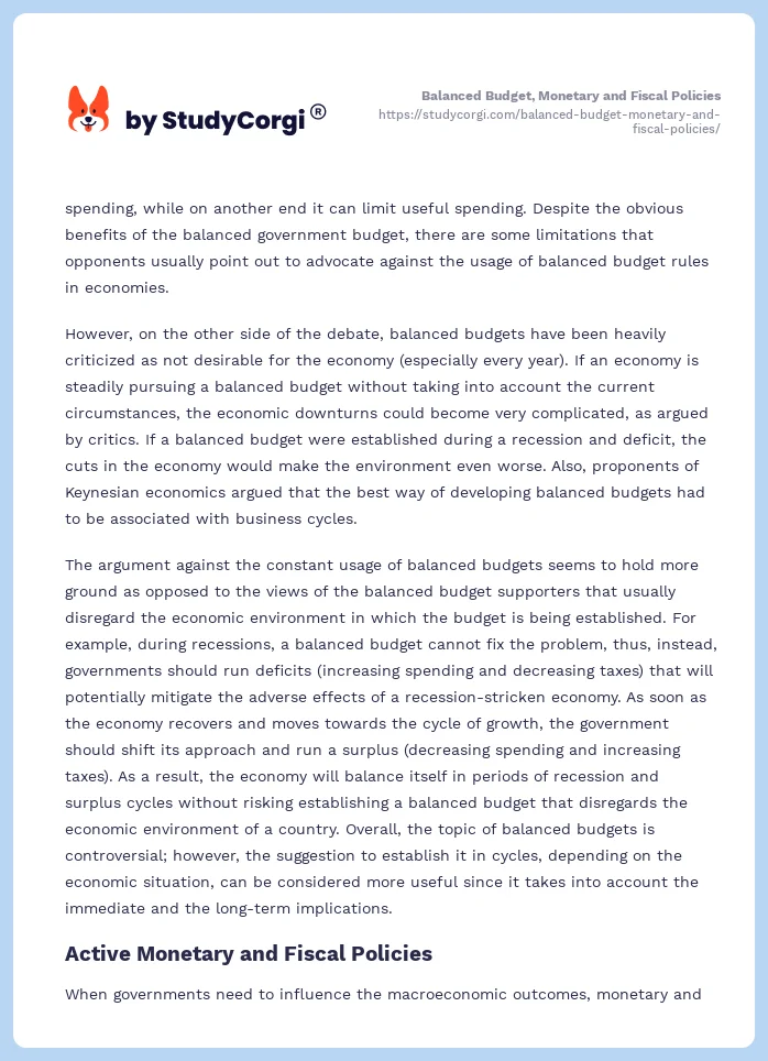 Balanced Budget, Monetary and Fiscal Policies. Page 2