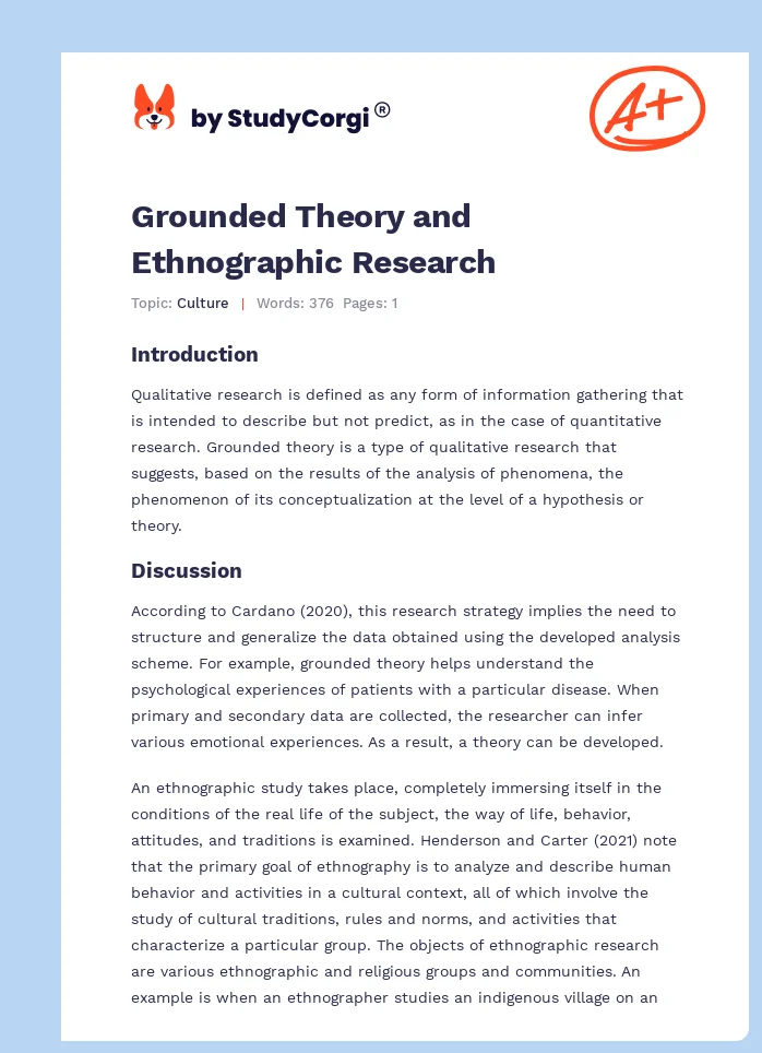 Grounded Theory and Ethnographic Research. Page 1