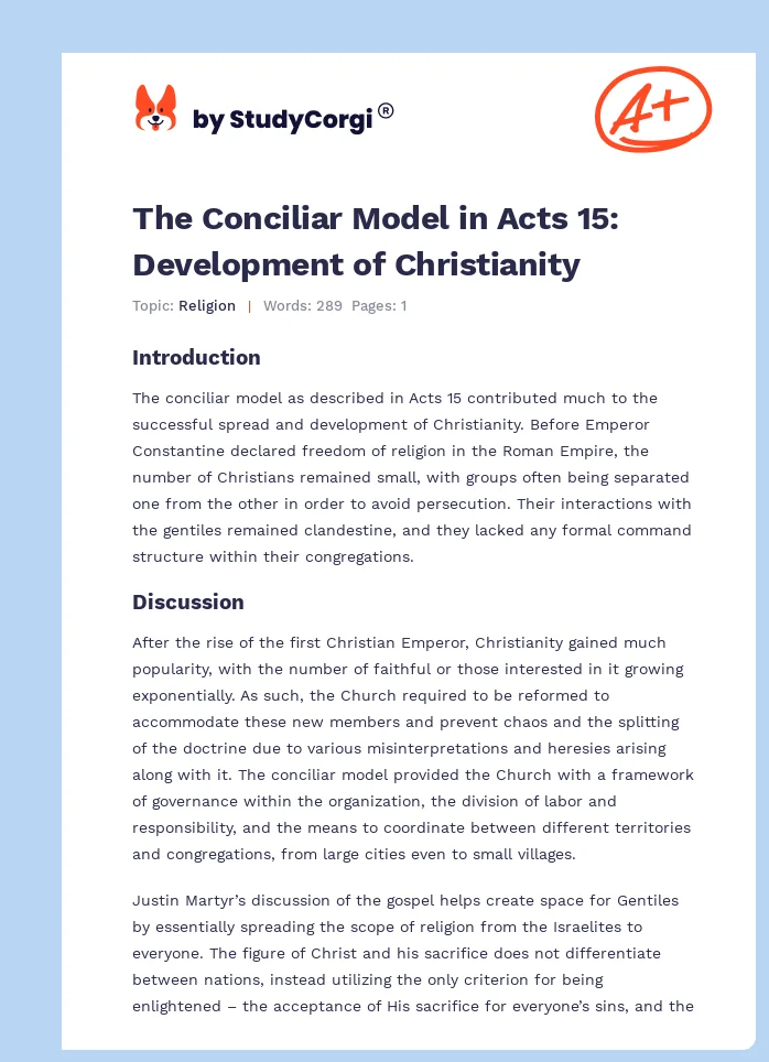 The Conciliar Model in Acts 15: Development of Christianity. Page 1