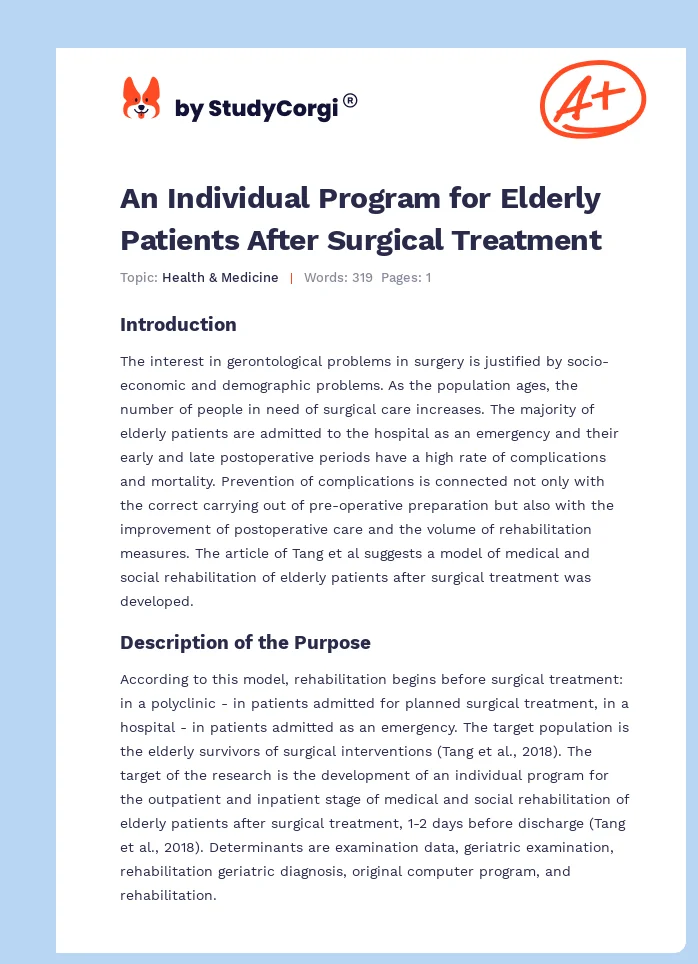 An Individual Program for Elderly Patients After Surgical Treatment. Page 1