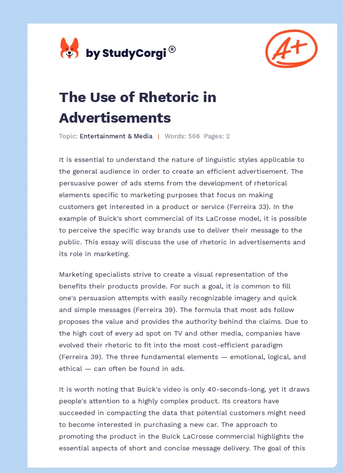 The Use of Rhetoric in Advertisements. Page 1