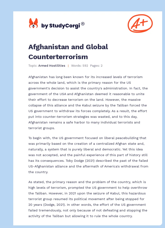 Afghanistan and Global Counterterrorism. Page 1