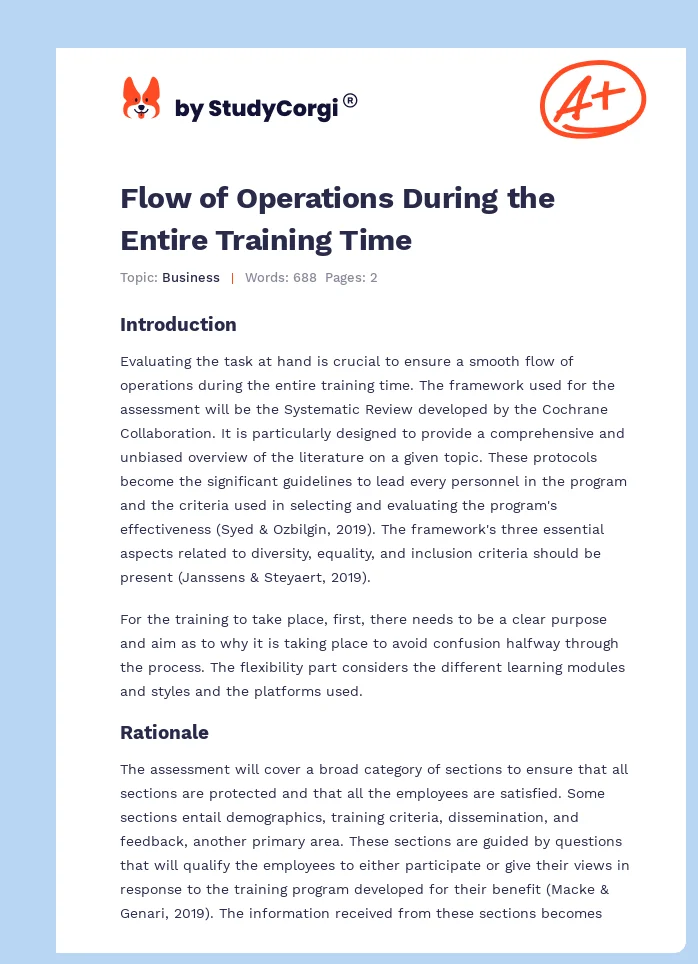 Flow of Operations During the Entire Training Time. Page 1