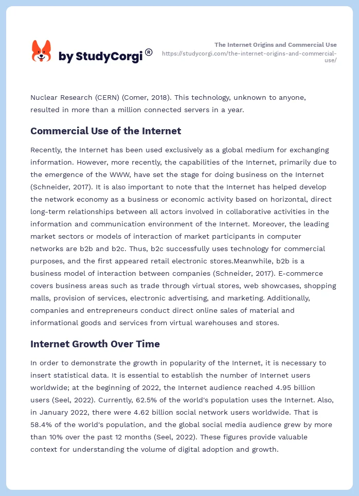 The Internet Origins and Commercial Use. Page 2