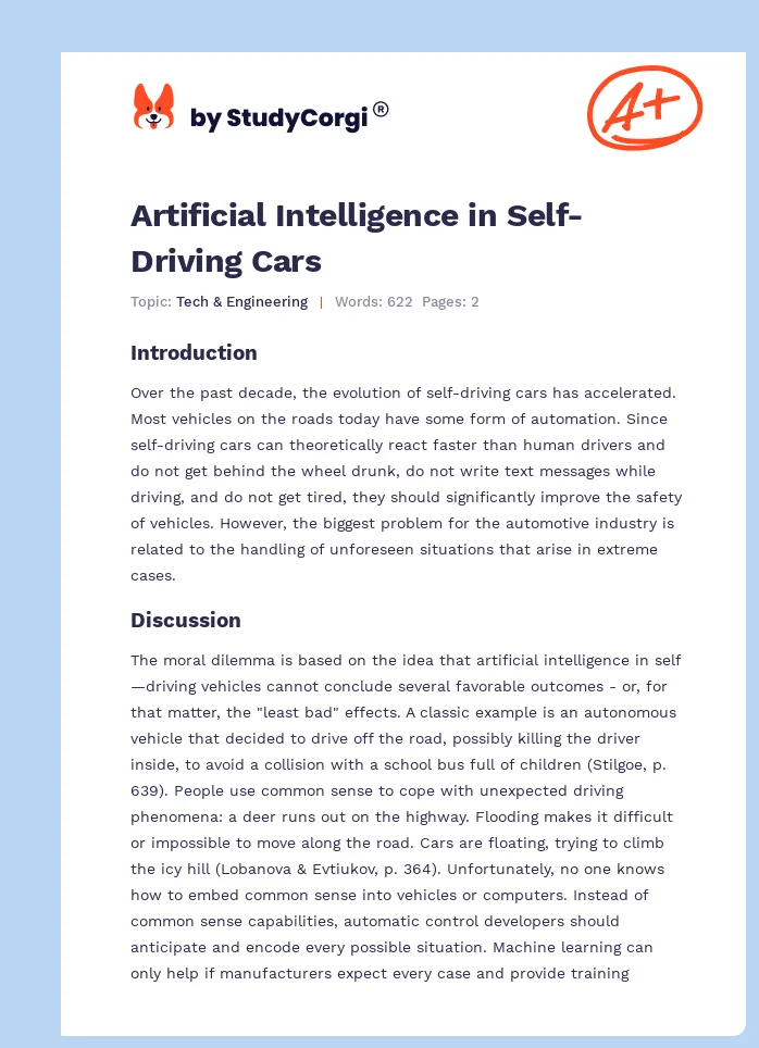Artificial Intelligence in Self-Driving Cars. Page 1