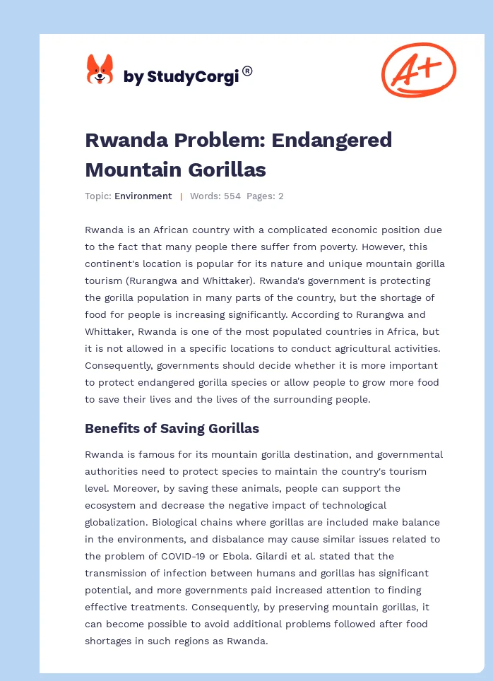 Rwanda Problem: Endangered Mountain Gorillas. Page 1
