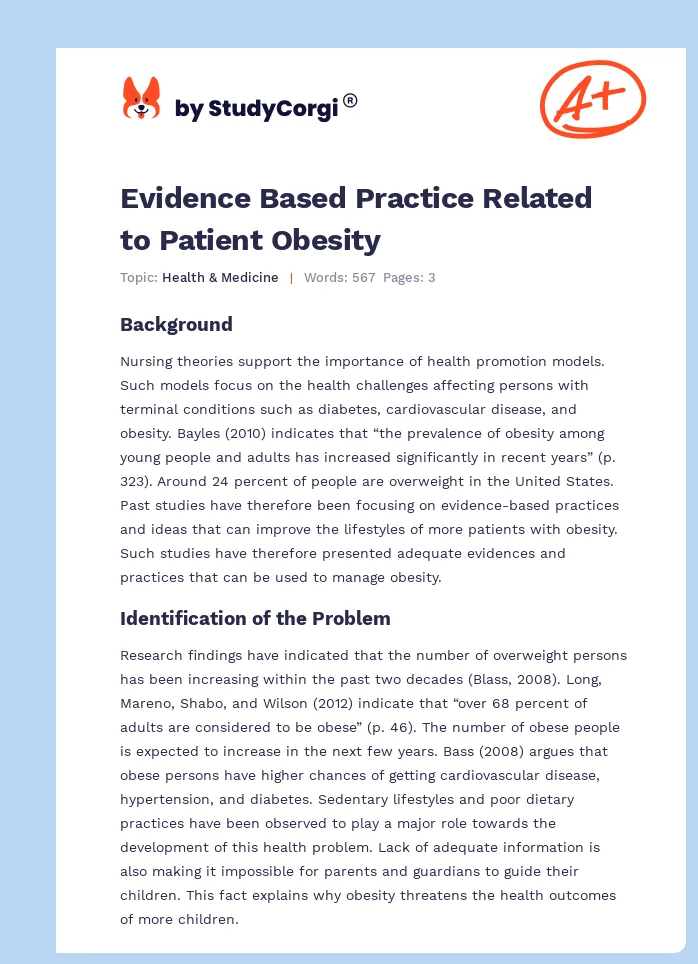 Evidence Based Practice Related to Patient Obesity. Page 1