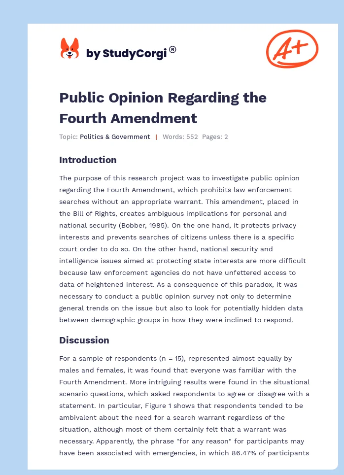 Public Opinion Regarding the Fourth Amendment. Page 1