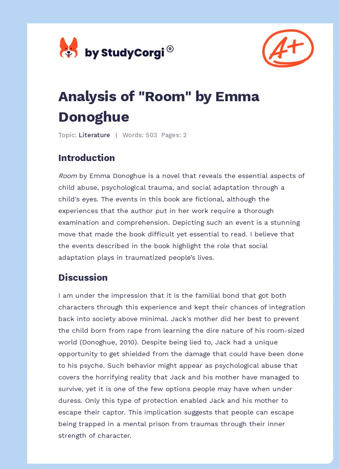 Analysis of "Room" by Emma Donoghue. Page 1