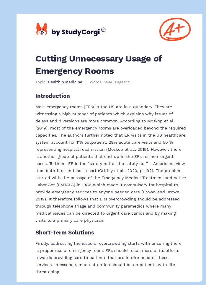 Cutting Unnecessary Usage of Emergency Rooms. Page 1