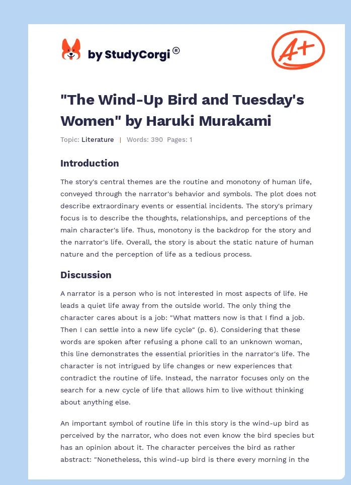 "The Wind-Up Bird and Tuesday's Women" by Haruki Murakami. Page 1